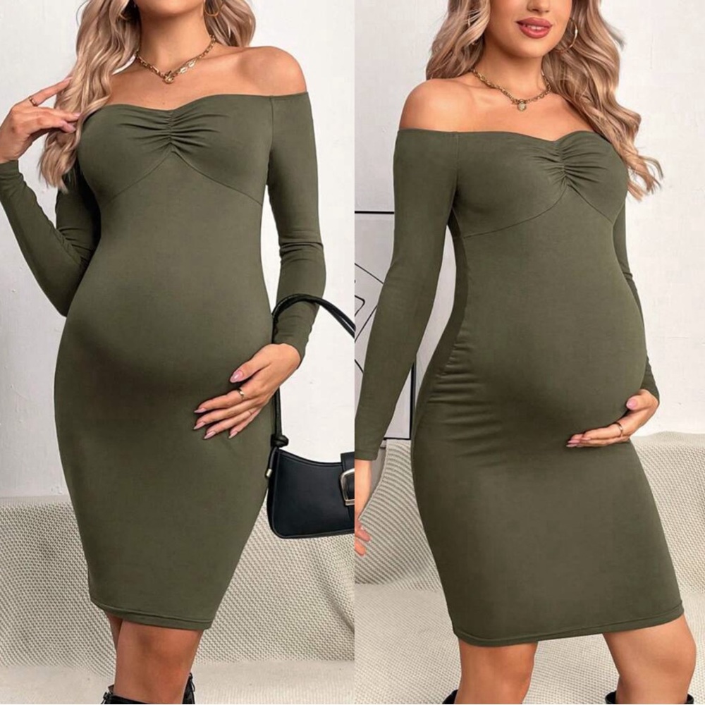 Maternity black Off shoulder Party Holiday Evening Dress